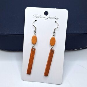 brown wood earrings minimalist jewelry bead rectangle drop earrings